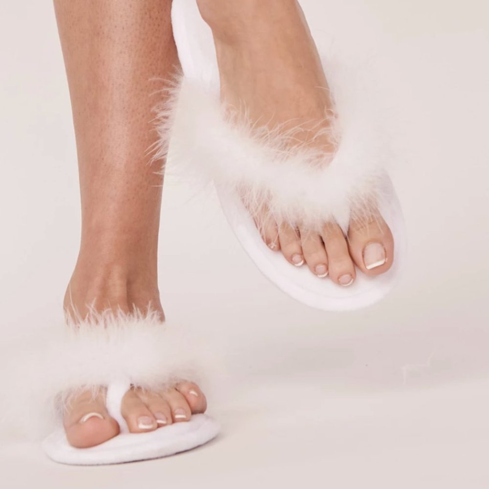 NWOT Feathered Bridal Slippers - Small/5/6